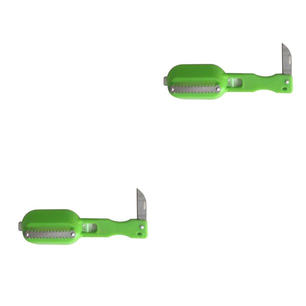 Kearding Pelador de escamas de pescado, mango largo, raspador multifuncional de acero inoxidable, removedor de piel, suministros para el hogar, verde 2Conjunto