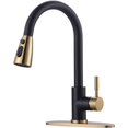 thumbnail image 1 of LAICAIW Stainless Steel Kitchen Faucet with Sprayer, High Arc Single Handle Kitchen Faucet for Sink 1 or 3 Hole, Modern Kitchen Sink Faucet with Deck Plate and 1/2" Adapter (Black and Gold), 1 of 7
