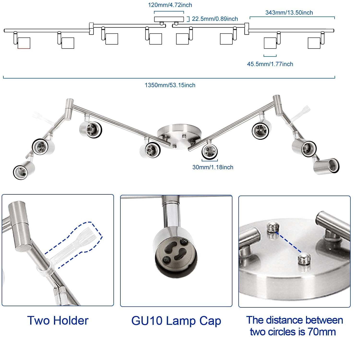 Laboreducer 8 Light Track Lighting Kit - Modern Multi-Directional Ceiling Accent Lights