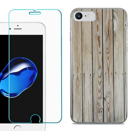 For Apple iPhone 7 / iPhone 8 Case, Slim-Fit TPU Phone Case, with Tempered Glass Screen Protector, by OneToughShield ® - Wood Print