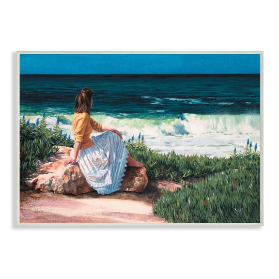 Stupell Industries Woman Gazing at Beach Coast Line Nautical Waves Design by Heide Presse