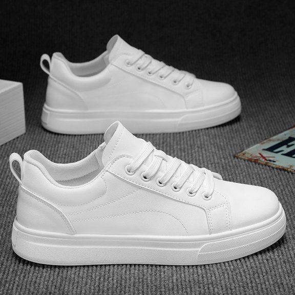 Minimalist Solid White Leather Casual Skate Sneakers