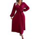 thumbnail image 1 of Escote en V profundo, mangas largas, vestido largo, falda ancha plisada, 1 of 5