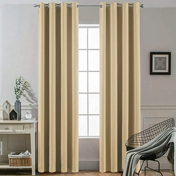 Amay Blackout Grommet Curtain Panel Beige 42 Inch Wide by 54 Inch Long- 1Panel