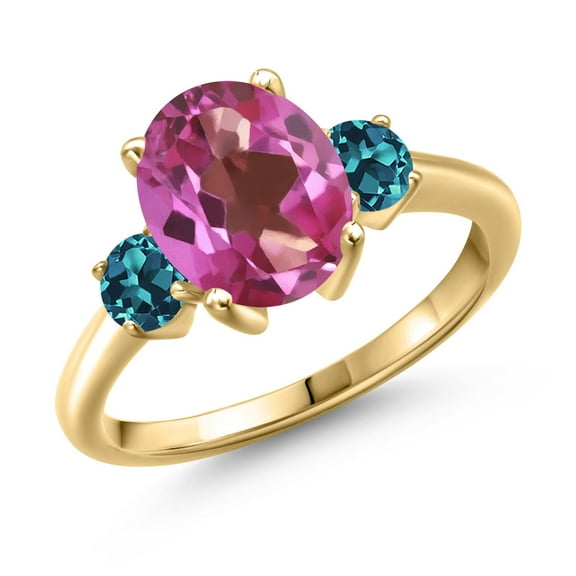 Gem Stone King 3.91 Ct Pink Mystic Topaz London Blue Topaz 18K Yellow Gold Plated Silver Ring (Size 9)