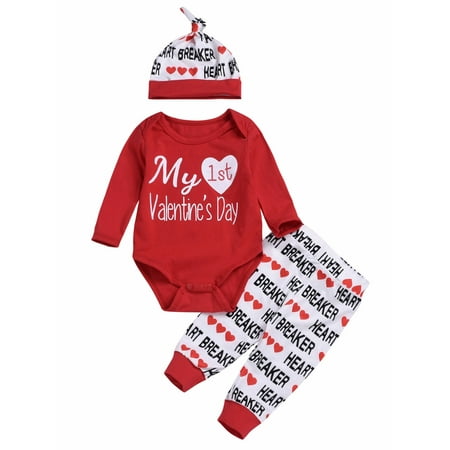 

3pcs Newborn Baby Boy Girl Valentines Day Tops Romper+Pants Outfits Clothes