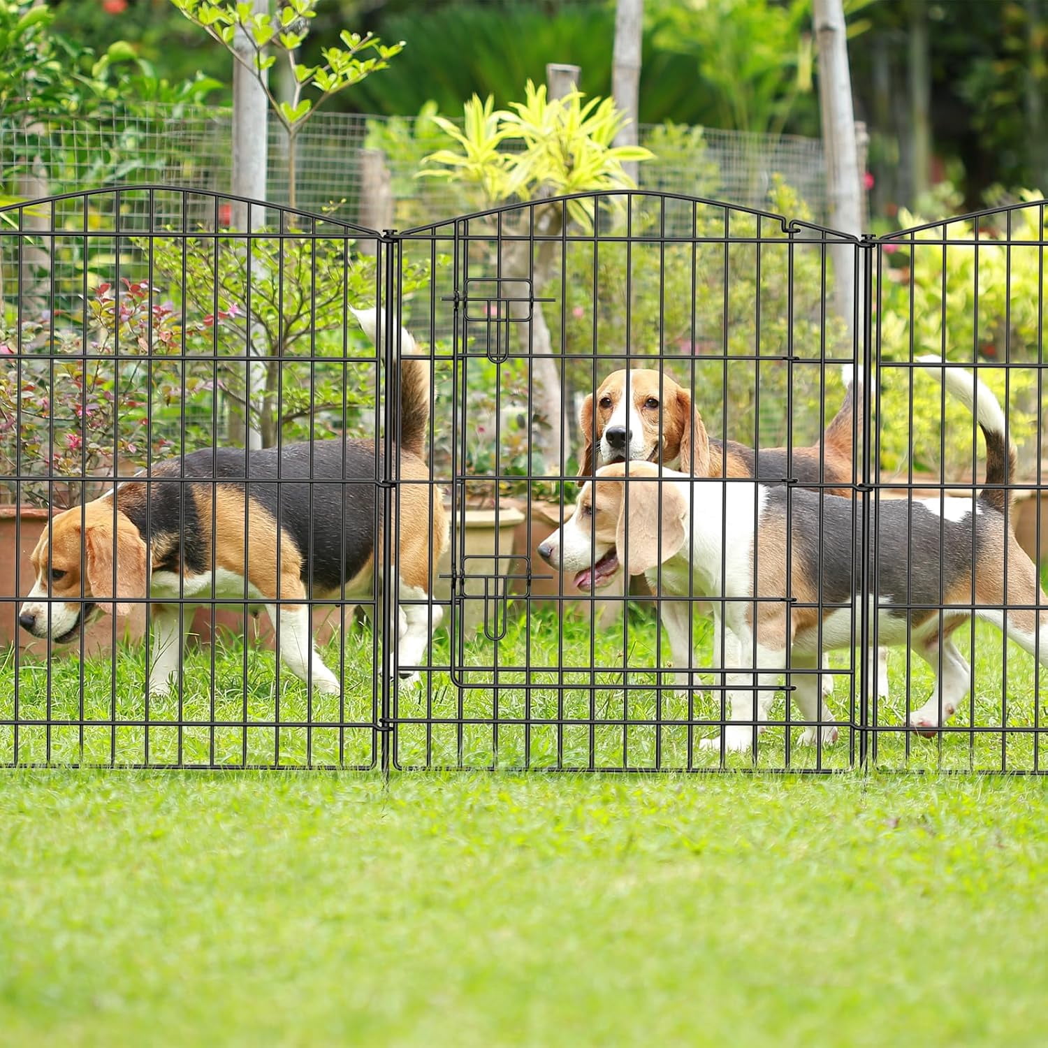 Decorative Garden Fence 6 Panels 11.8ft Temporary Dog Fence No- Animal Barrier with Gate Rustproof Metal Wire for Yard  Outdoor
