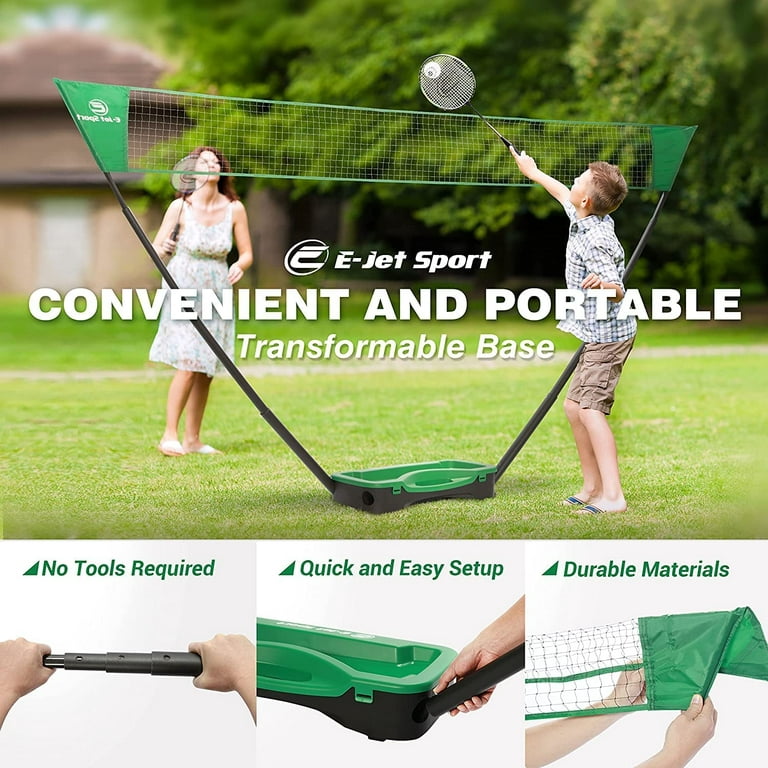 E-jetSport Badminton Net Outdoor Game Set, Rackets Shuttlecocks Combo for Kids & Family Portable, No Tools Required - Backyard Training, Beach, Park
