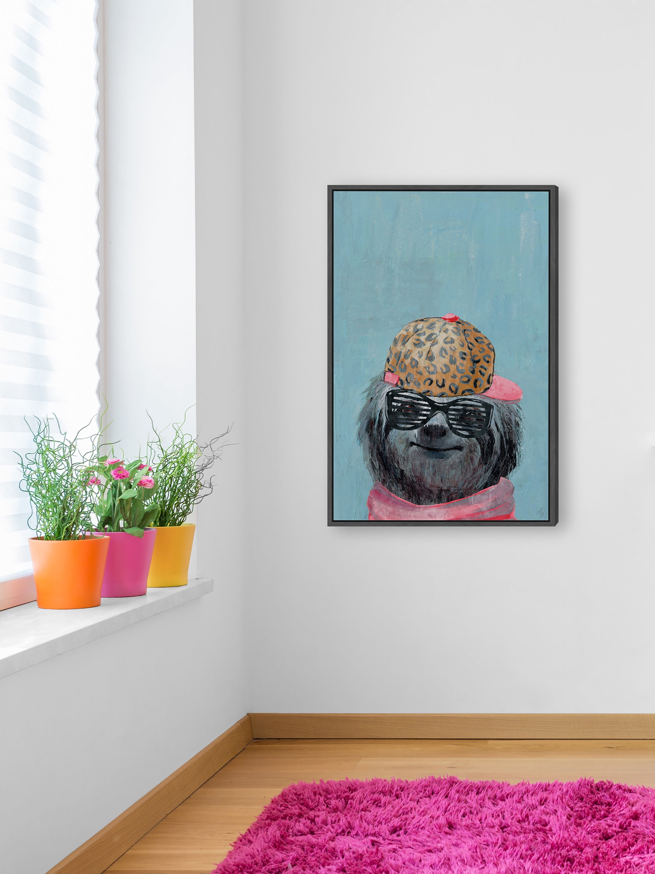 Hipster Sloth Floater Framed Painting Print on Canvas