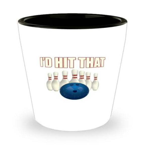 Unique Bowler's Shot Glass, I'd Hit That Pun, Perfect Bowling Enthusiast Gift, Miniature Glassware, 1.5oz White Cup