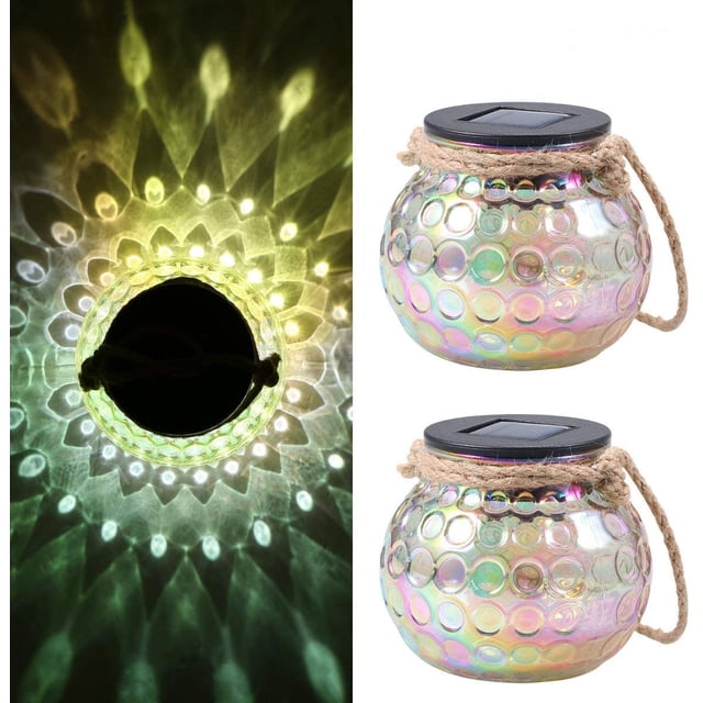 Linterna solar de cristal, lámpara de mesa solar de cristal con luz solar como decoración IP65 resistente al agua para jardín, patio, paquete de 2