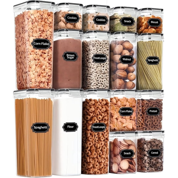 AISOON 16-Piece Airtight Food Storage Containers Set, BPA-Free Stackable Pantry Canisters, Clear