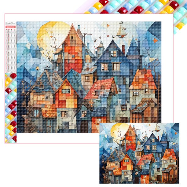 Con Cuentas Cuadradas 5D DIY Kit Casa Colorida Del 45x35cm