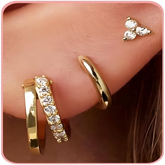 DESIGNICE Gold Hoop Earrings for Women Dainty Gold Earrings,Post Enamel Huggies 14K Gold Plated Cartilage Earring Hypoallergenic Earring Multiple Piercing Small Hoop Earrings