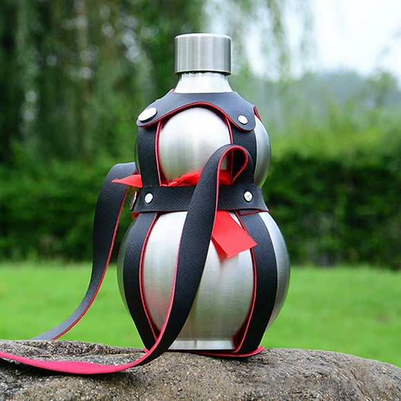 Flasks Gourd Bottle Stainless Steel Gourd Water Bottle Portable Drinking Gourd With Brown Strap Bottle Gourd For Milk Wine Drinks
