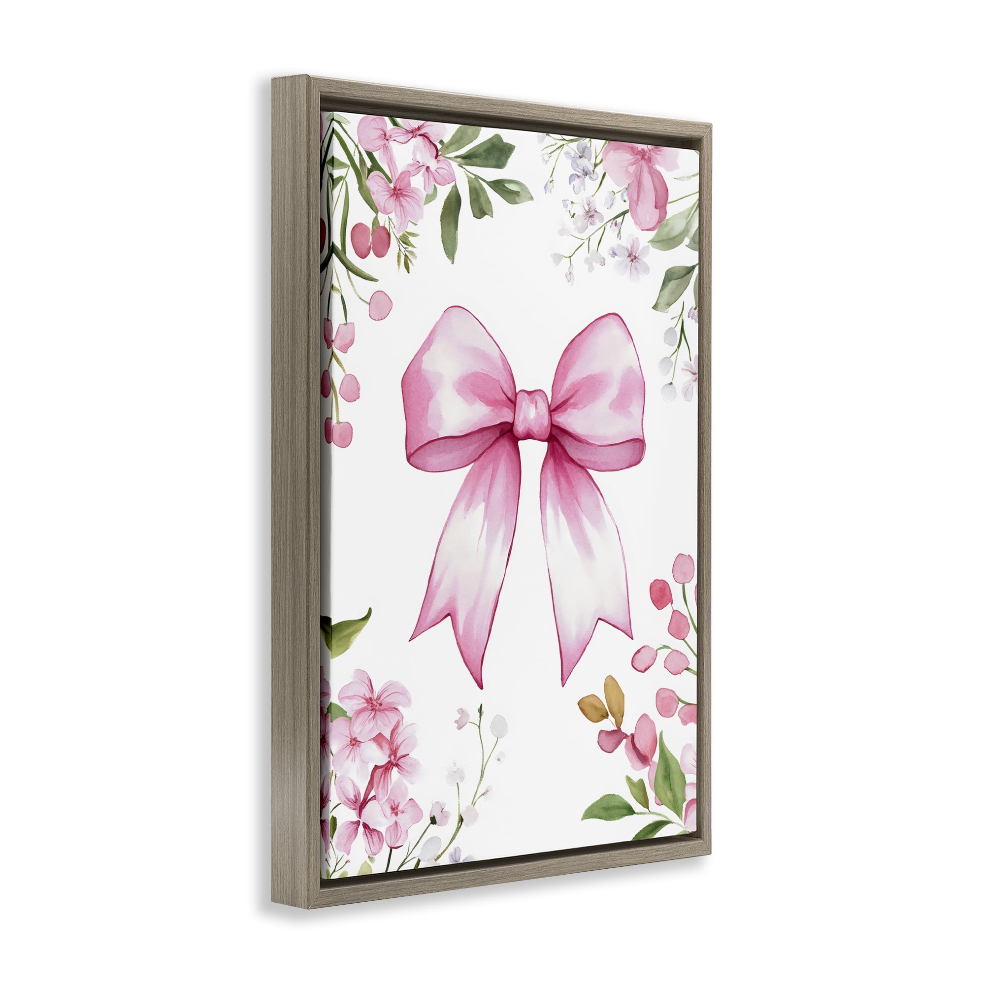 Stupell Industries Whimsical Floral Bow Pink Brown Framed Floater Canvas Wall Art, design by Creative Studio