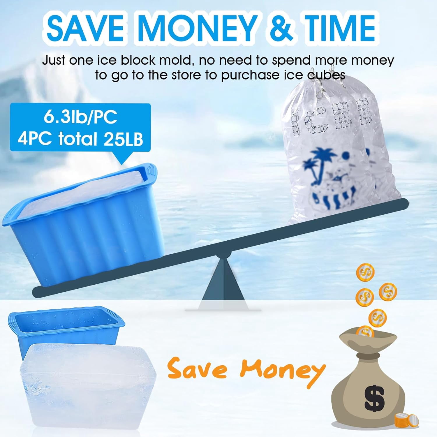 6PCLarge Ice Cube Molds 38LB Ice Bath Water Chiller Giant Ice Block Molds Silicone Ice Block Maker For Home, Thicker Big Ice Cube Tray Reusable Athletes Cold Plunge Accessories,Blue+Orange