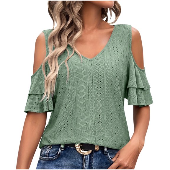 Scyoekwg Women Tops Trendy Going Out Tops Short Sleeve Cute T Shirts Trendy Ladies Blouses Dressy Casual Womens Summer Fashion Loose