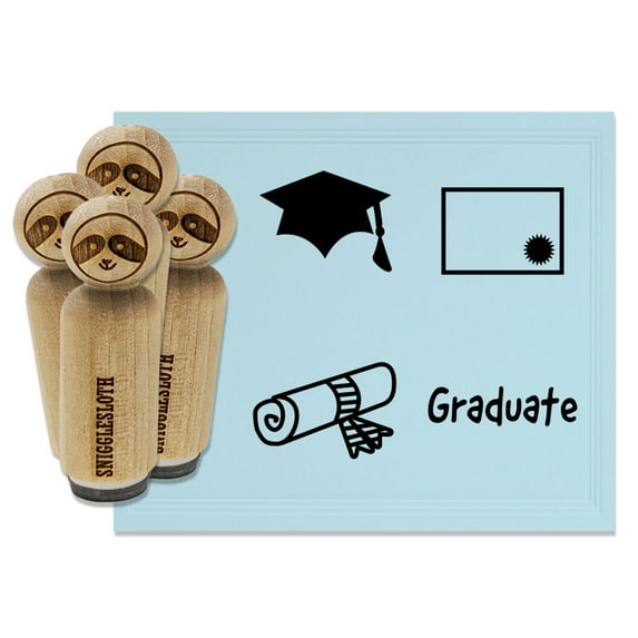 Graduation Cap Diploma Certificate Rubber Stamp Set for Scrapbooking Crafting Stamping - Large 1-1/4 Inch