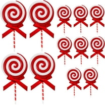 MODANU 12Pcs Christmas Candy Cane, Plastic Candy Decorations Peppermint Ornaments Candy Lollipop Craft Decor for Xmas Home Party Supplies (Red)