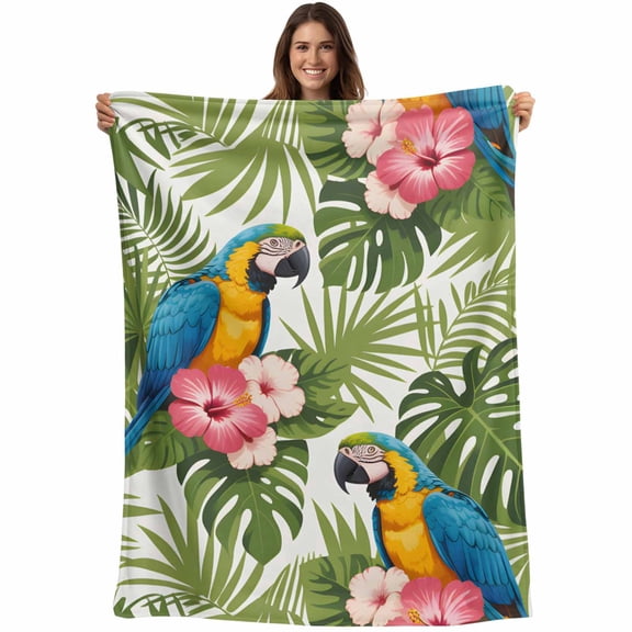 Summer Blanket Soft Cozy Warm Throw Blanket for Couch, Plush Fuzzy Flannel Fleece Blankets for Sofa, Botanical Palm Leaves Flower Bird Animals Plants Bed Blankets Lightweight Gifts for Women, 50"x80"