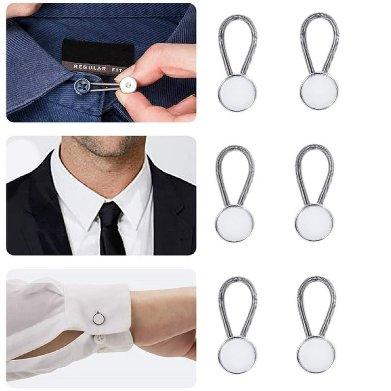 6Pcs Collar Extenders, TRIANU Neck Extenders Shirt Elastic Button Extender  for Men Dress Shirt Cuffs Women Coat, White 