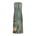 thumbnail image 4 of Teissuly New Women's Sleeveless Cotton And Linen Round Neck Printed Long Dress, 4 of 5