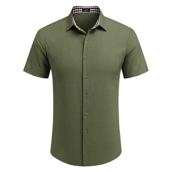 COOFANDY Men's Casual Button Down Shirts Summer Vacation Short Sleeve Linen Beach Shirts