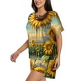 thumbnail image 2 of Kdxio Artistic Oil Painting Sunflower Print Pajamas Sets for Women Short-Sleeved Pjs with Lounge Shorts Two Piece Sleepwear S-4XL, 2 of 5