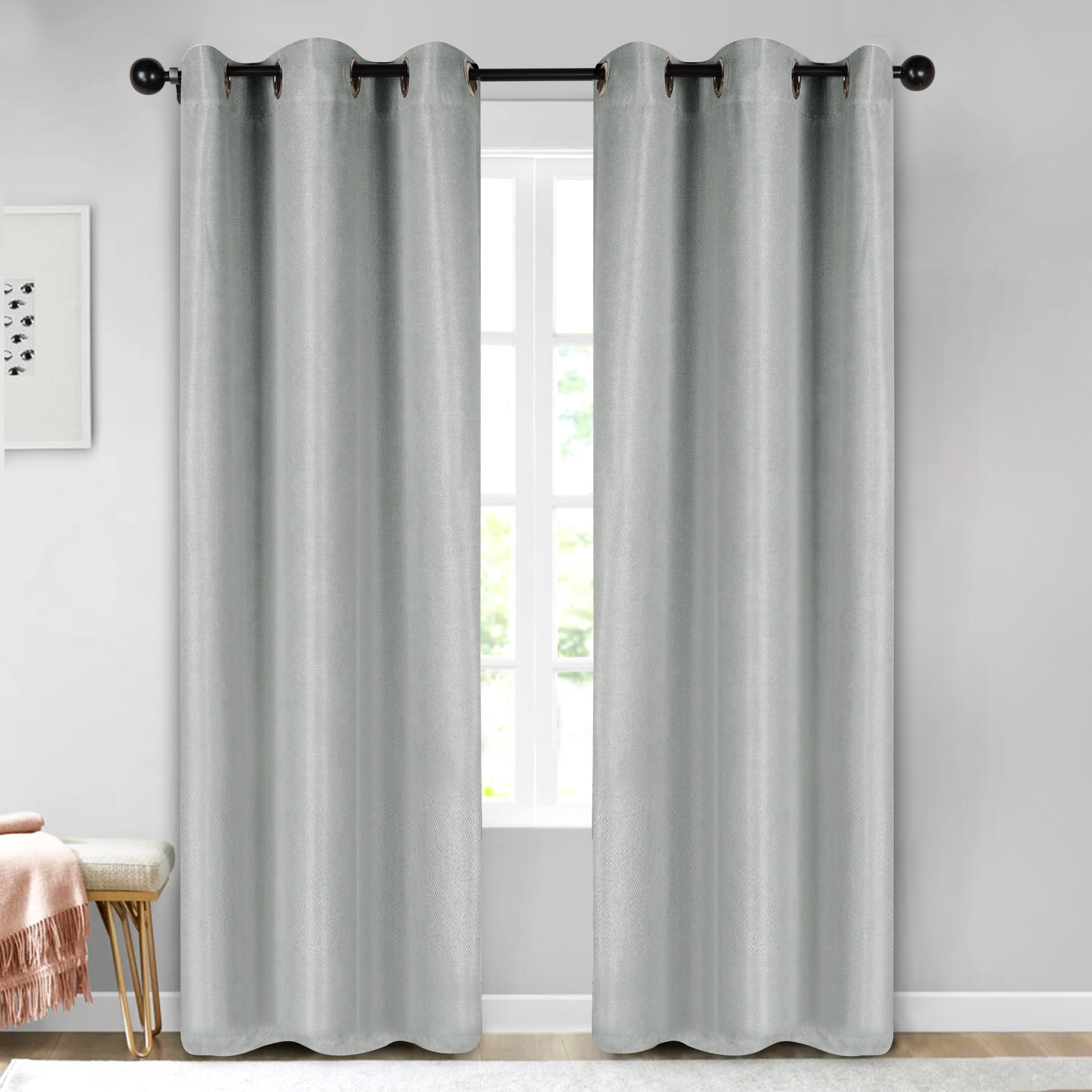Superior Jaxon Blackout Curtains Set of 2, Grommet Header Curtain Panel Pair, 42"W x 108"L, Chrome