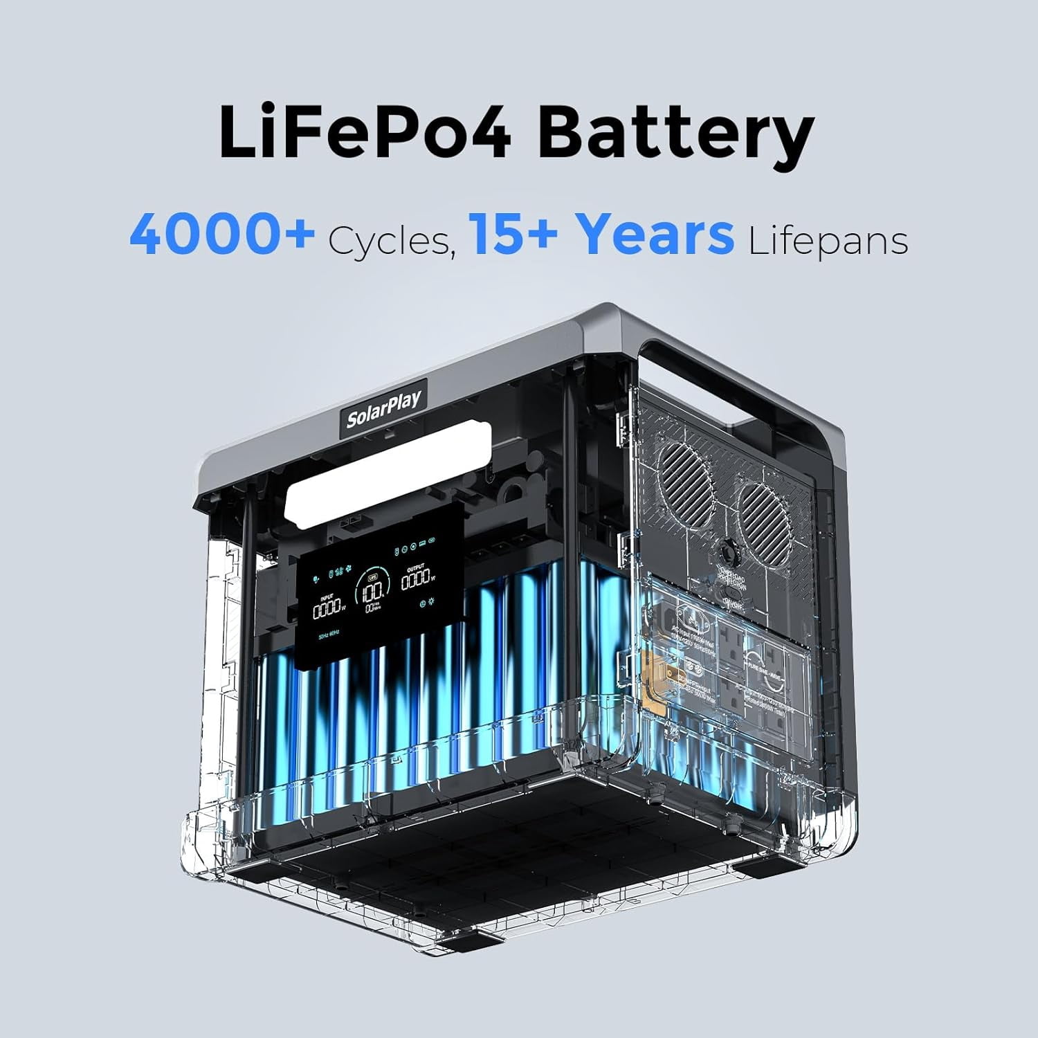Clearance! Solarplay Q2501 Portable Power Station 2400W Peak 4800W, 2160Wh LiFePO4 Battery, 1.5H Fast Charging, 4 AC Outlets for Home & Outdoor Use