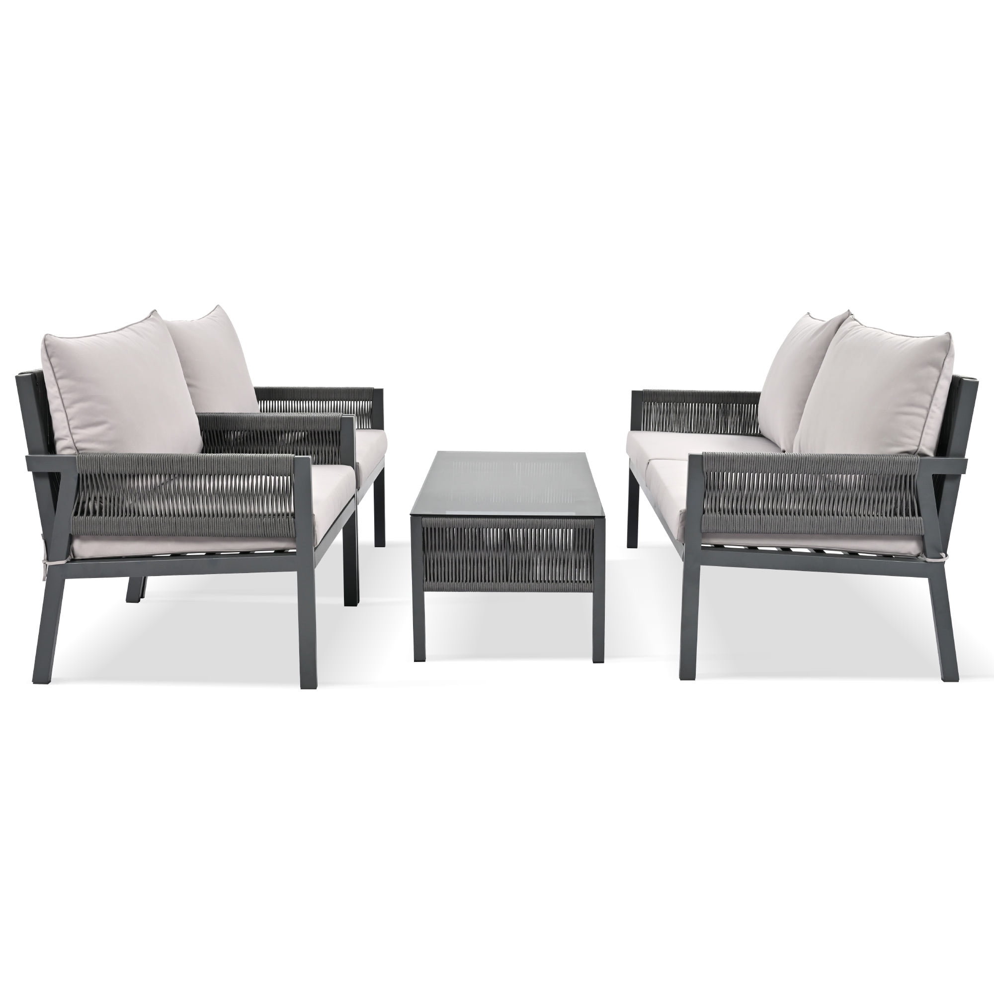 Aimee Lii 4-Pieces Patio Furniture Set, Patio Conversation Set with Tempered Glass Table and Thick Cushion, Outdoor Furniture for Backyard Porch Balcony, Gray Aimee Lii 4-Pieces Patio Furniture Set, Patio Conversation Set with Tempered Glass Table and Thick Cushion, Outdoor Furniture for Backyard Porch Balcony, Gray