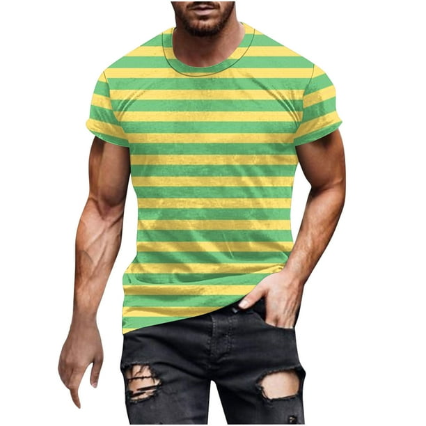 Camisetas de Manga Larga para Hombres Imprimir Fallow Cuello Redondo Camiseta, Moda Casual Manga Corta Mezcla de Algodón/Lino