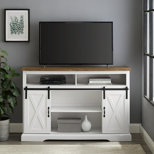 Manor Park Farmhouse TV Stand for TVs up to 58", White/Reclaimed