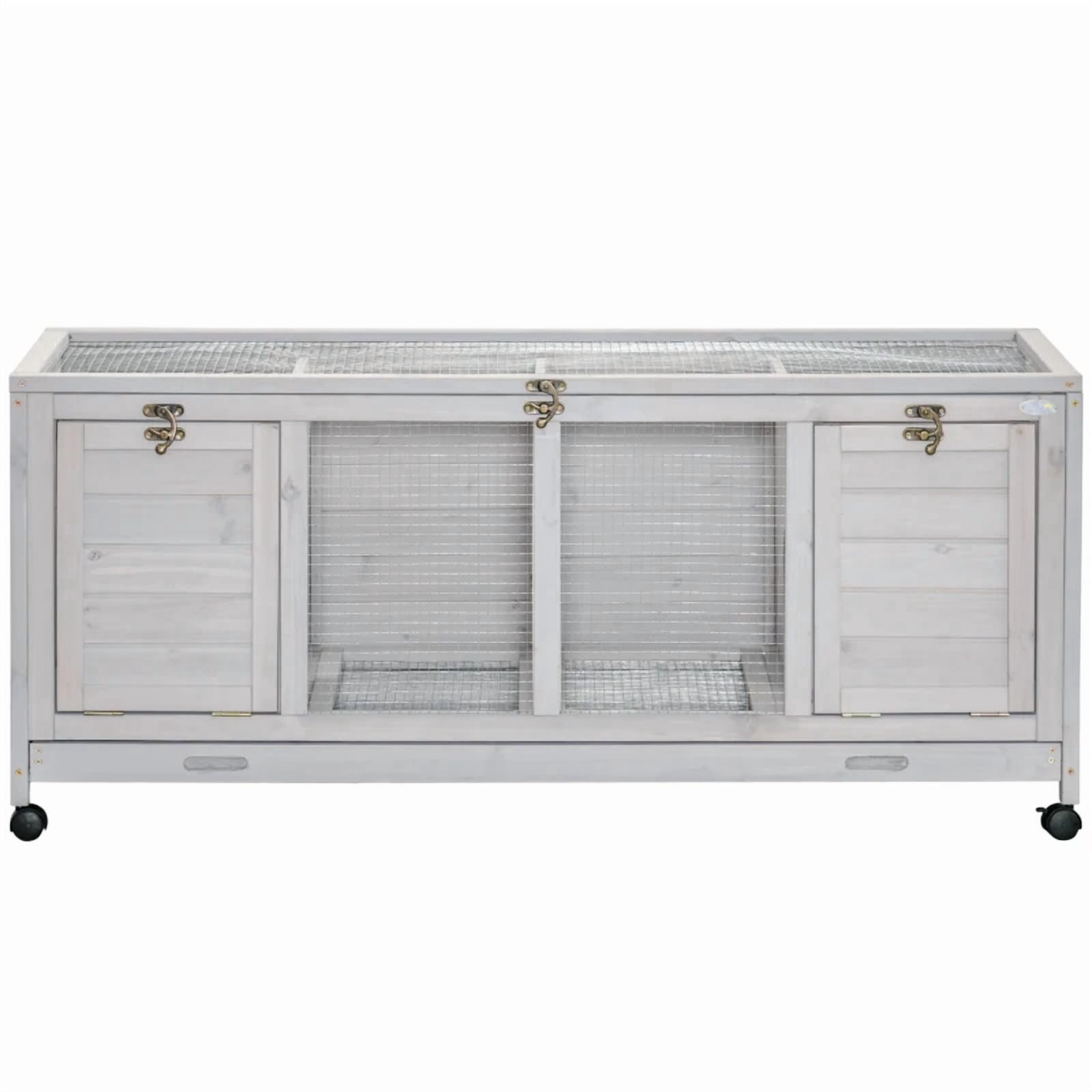 Wooden Small Animal Hutch Cage, Pet House Wooden Rabbit Hutch with Wheels