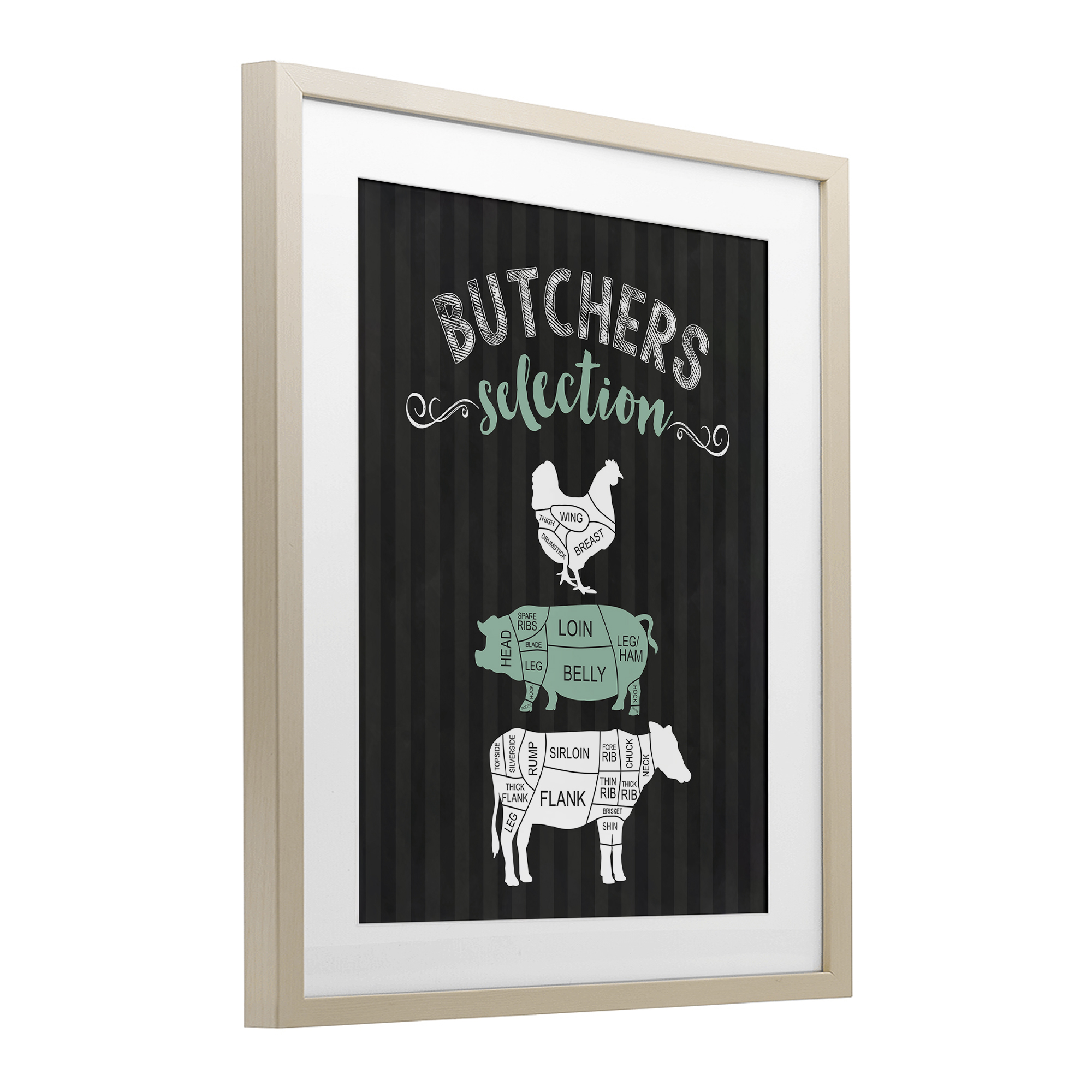 Butchers Selection Black & Green Birch Framed Print Under Glass, design by Lettered and Lined