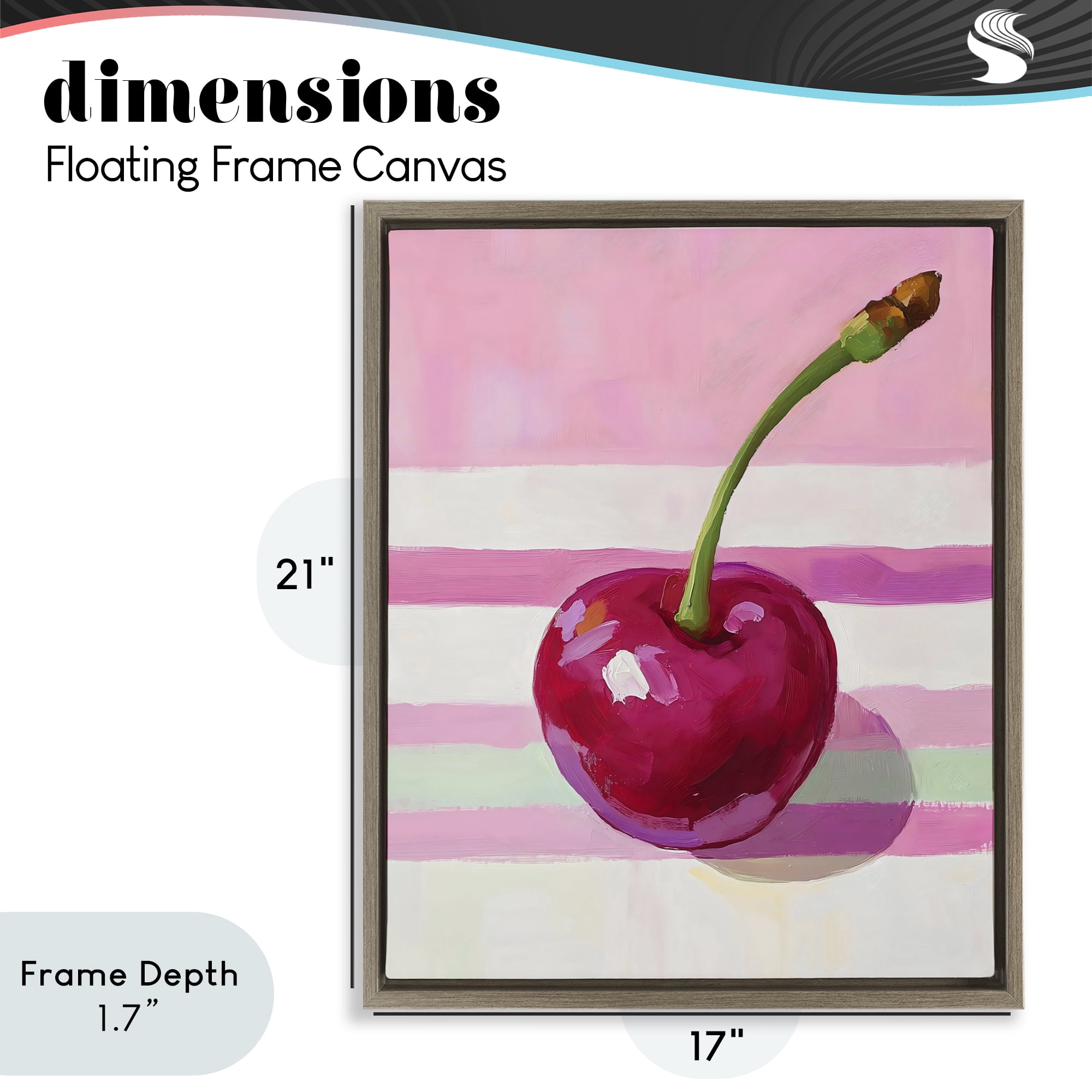 Stupell Industries Cherry on Pink Stripes Brown Framed Floater Canvas Wall Art, design by The Prints Vibe