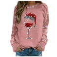 thumbnail image 1 of Glisme Chandail en Molleton de Noël pour Femmes Col Rond Imprimé Chandail Manches Longues Polyvalent pour Usage Quotidien Rose Clair, 1 of 5
