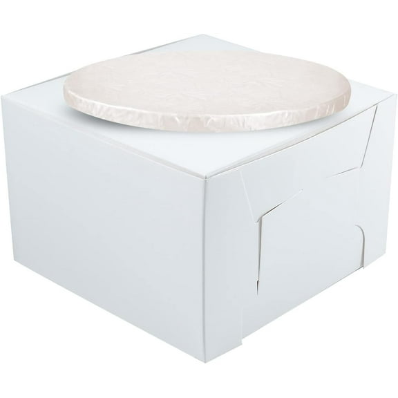 10" Combo Box Set - 10x10x5 1/2 White Cake Box with 10" White Round Drum 1/2"