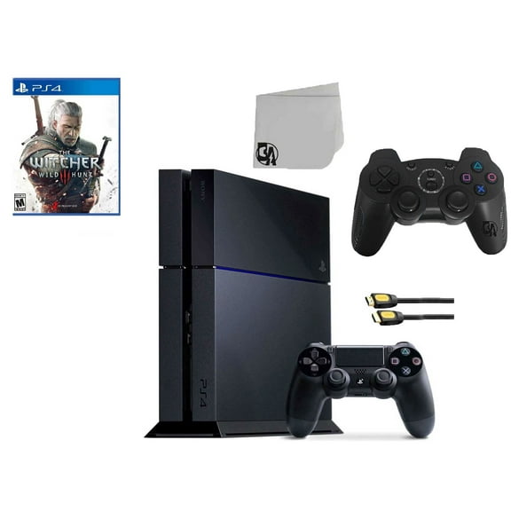 Restored Sony PlayStation 4 500GB Gaming Console Black 2 Controller Included with The Witcher 3 Wild Hunt BOLT AXTION Bundle (Refurbished)