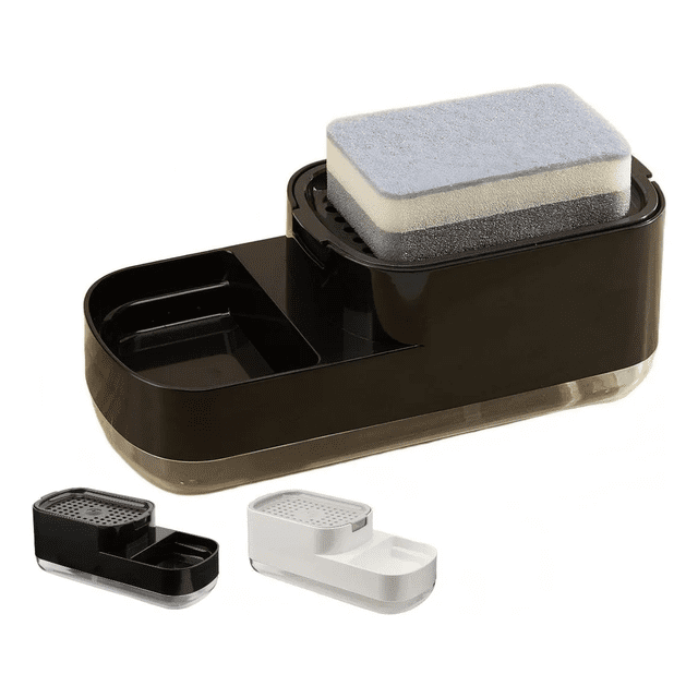 Dispensador De Jabón Líquido Cocina Con Jabonera Esponja Xtellar negro