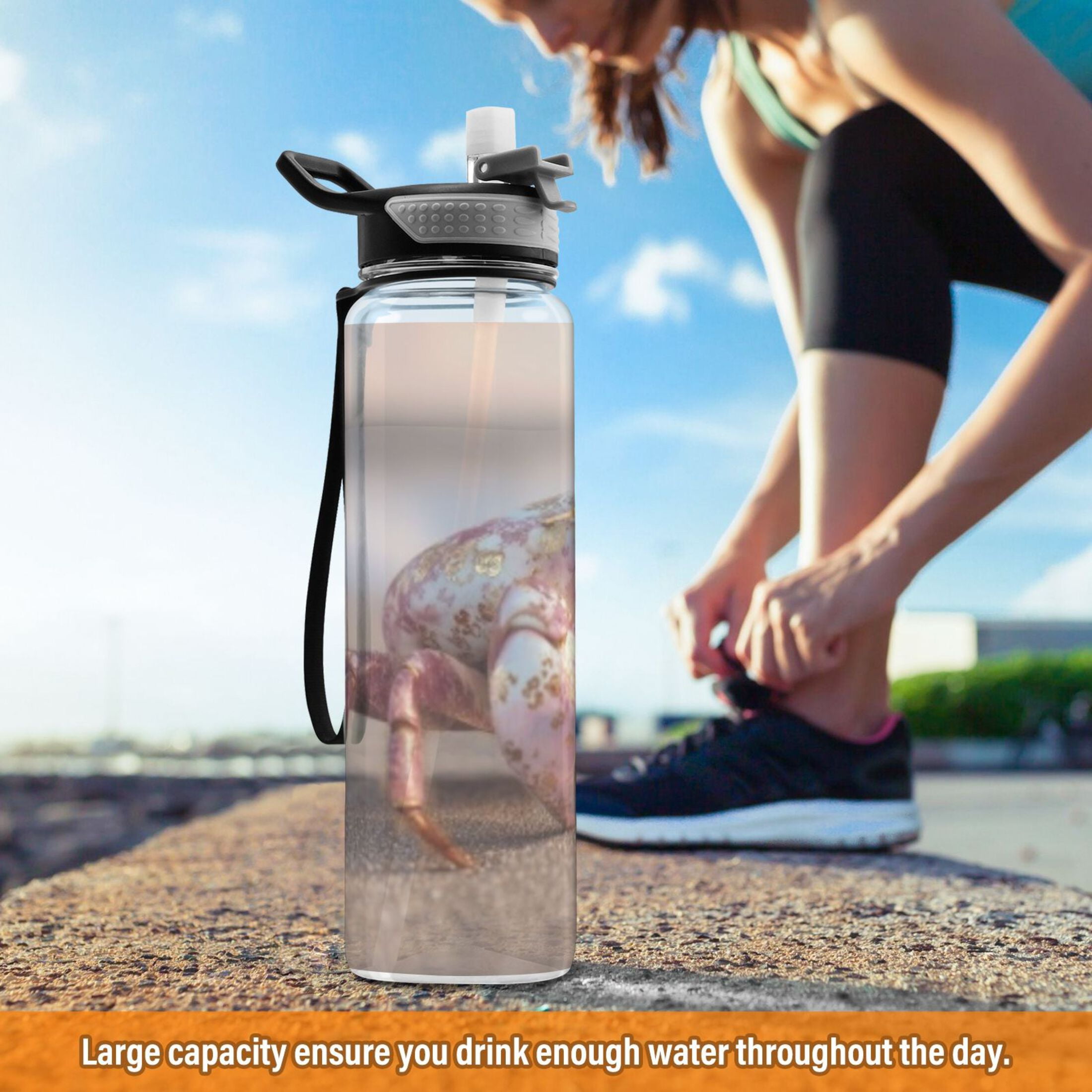 BZSMCE Sport Bottle Glass Pink Crab Outdoor sports Water Bottle Size: 10.4x3in