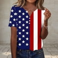 thumbnail image 2 of successthop 4th of July Clothes Women Flags Loose Plus Size V Neck T Shirt Button Festival Shirts Short Sleeve Tops Blue, 2 of 7