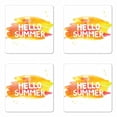 thumbnail image 1 of Hello Summer Coaster Set of 4, Wording with Sun Pattern on Paintbrush Strokes, Square Hardboard Gloss Coasters, Standard Size, Orange Yellow, by Ambesonne, 1 of 2