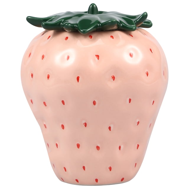 Grusce Strawberry Shaped Jar with Lid Cute Strawberry Ceramic Jar Creative Strawberry Shaped Canister Unique Strawberry Candy Jar Multifunctional Strawberry Cookie Jar for Tea Coffee Candy Cookie