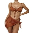 thumbnail image 3 of Gureui 3Pcs Women Split Swimsuit Set, Solid Color Sleeveless Bikini with Ruffles+Lace-up Panties+See-through Mesh Cover Ups, 3 of 7