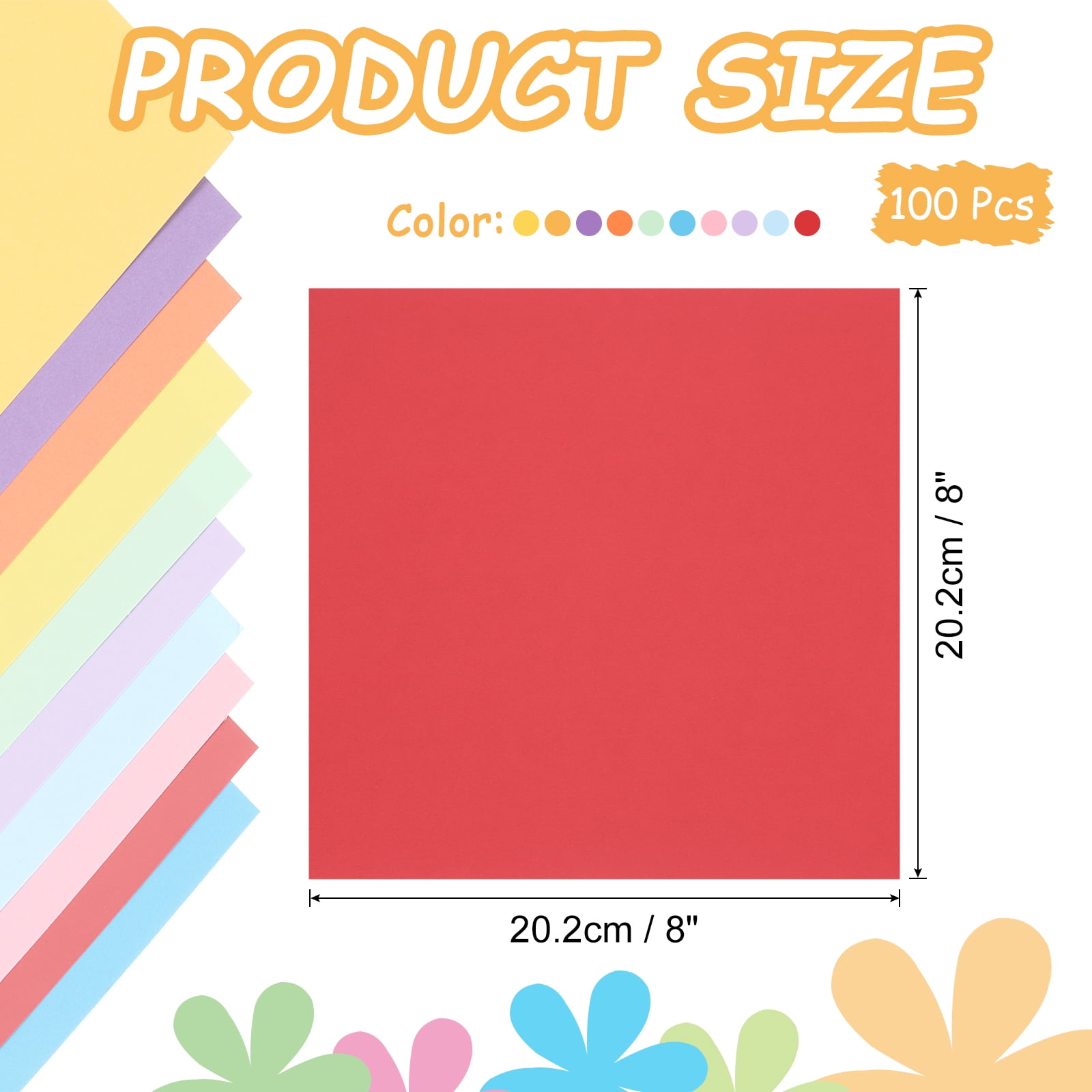 Uxcell 100Pcs Colored Cardstock Paper, 8 x 8 Inch Multicolor Origami Paper for Paper DIY Art Supplies, Paper Painting, Scrapbooking, Paper Crafting