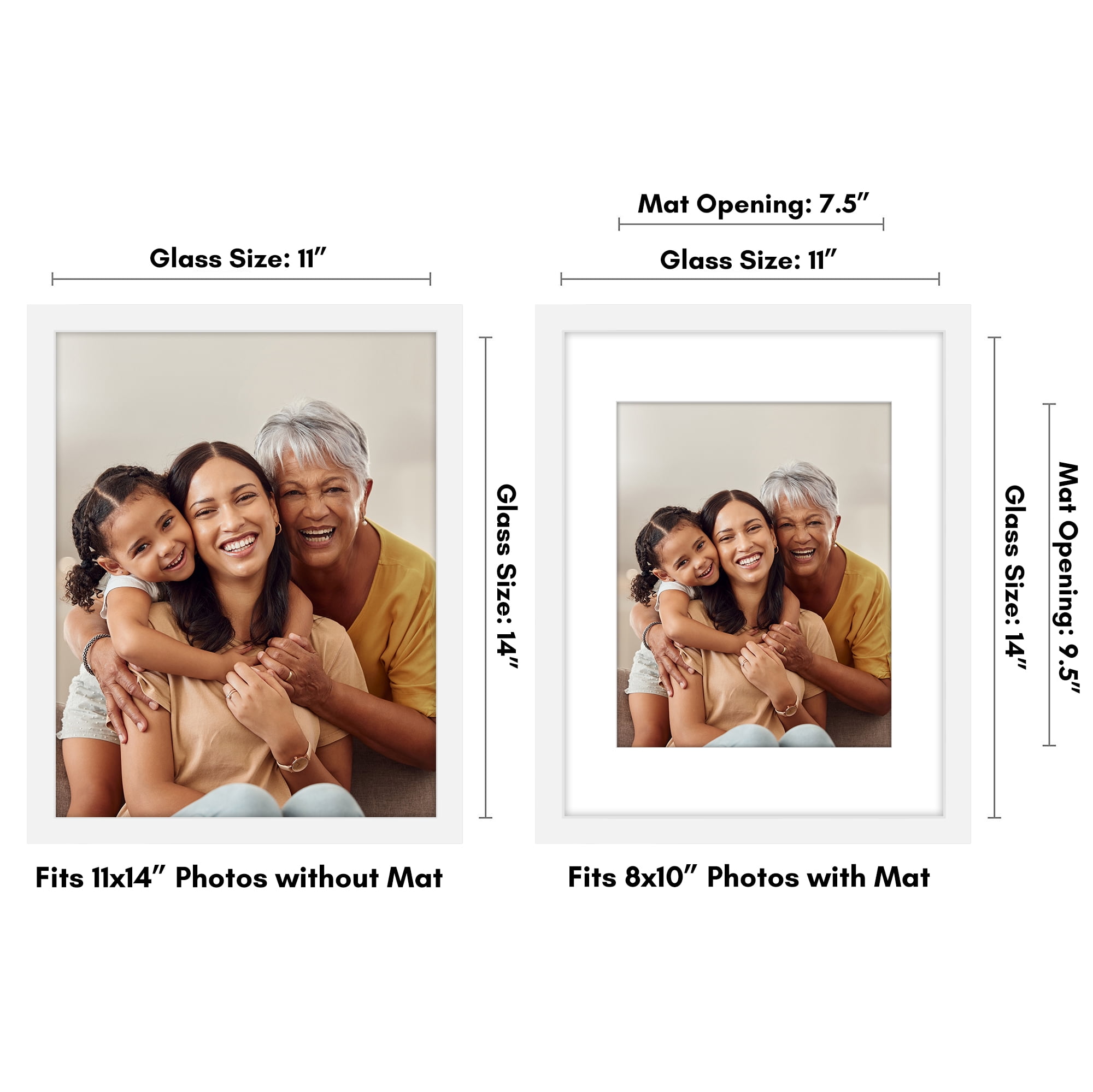 Americanflat 11x14 Picture Frame with Shatter-Resistant Glass with 8x10 Mat Display Photo Signature - White