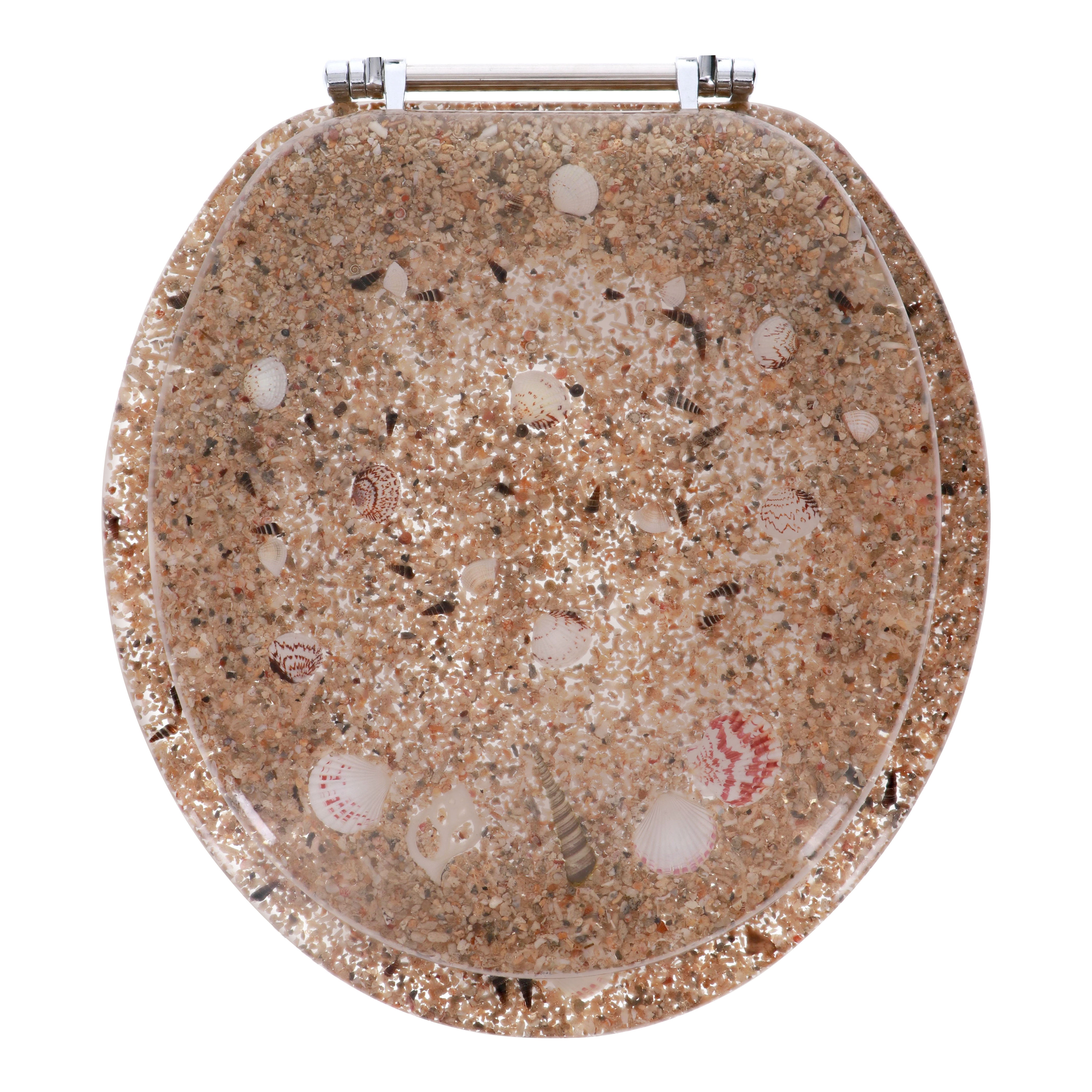 Ginsey Round Resin Decorative Toilet Seat with Chrome Hinges, Sea Isle