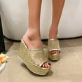 thumbnail image 5 of ZTTD Ladies Fashion Summer Solid Color Sequin Mesh Open Toe Wedge Heel Thick Sole Sandals Gold, 5 of 6
